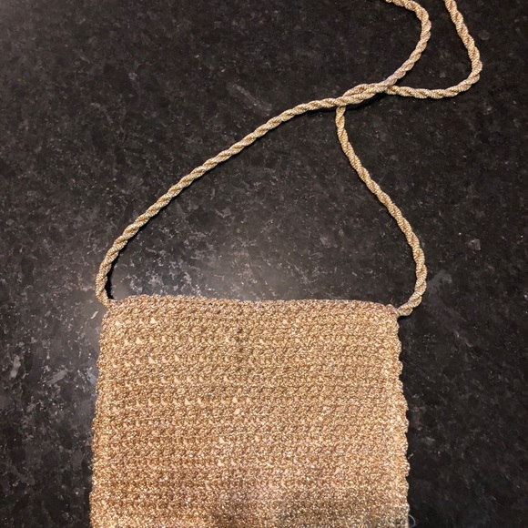 Vintage Gold Leather Crochet Evening Clutch - Picture 3 of 8